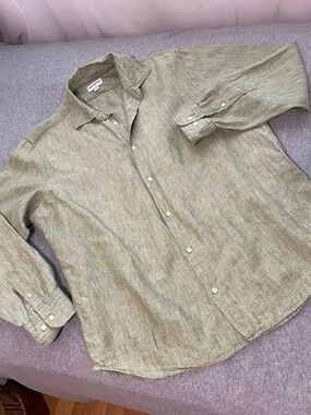 Banana Republic Linen Button Shirt Mens 17 1/2 Green Casual